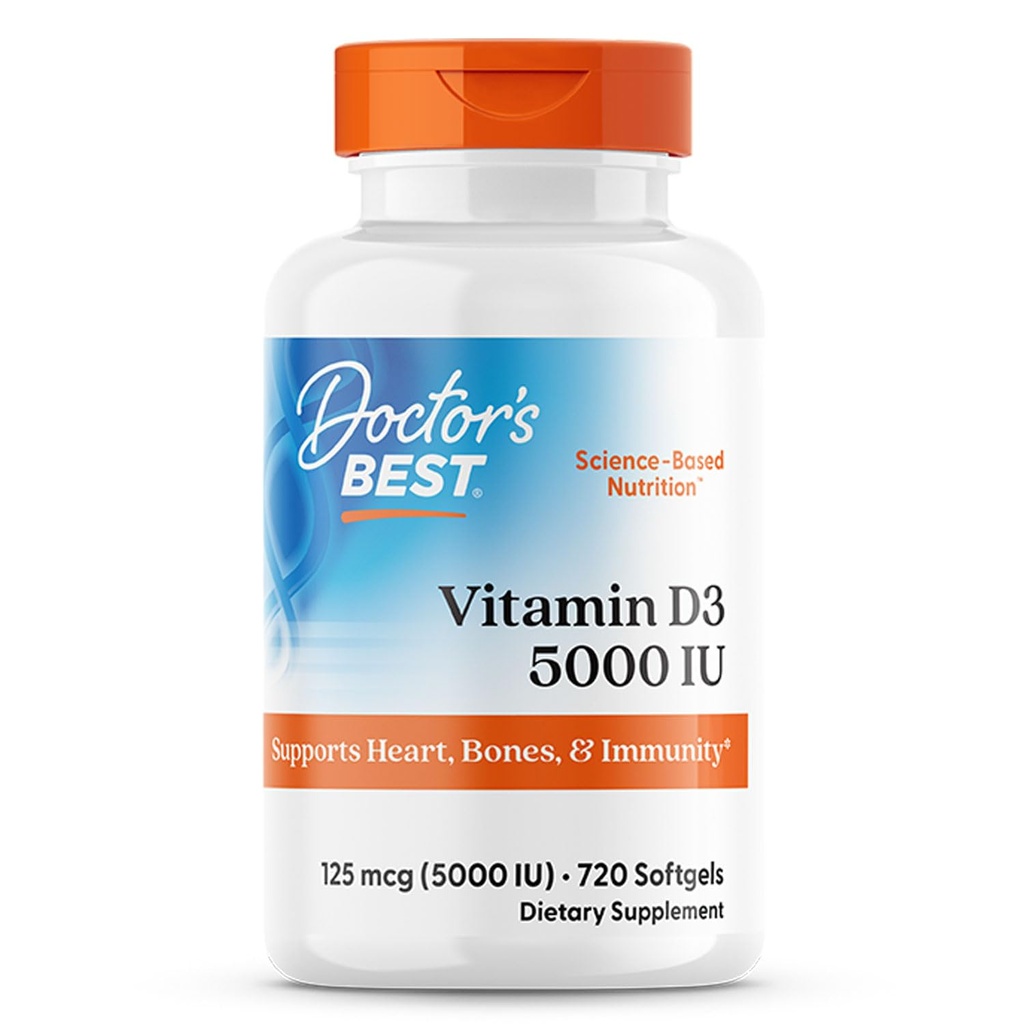 Doctor's Best Vitamin D3, Capsule 5, 000 Iu voor gezonde botten, tanden, hart en immuun ondersteuning, Non-GMO, Glutenvrij, Sojavrij, 720 Telling (pakket van 1)