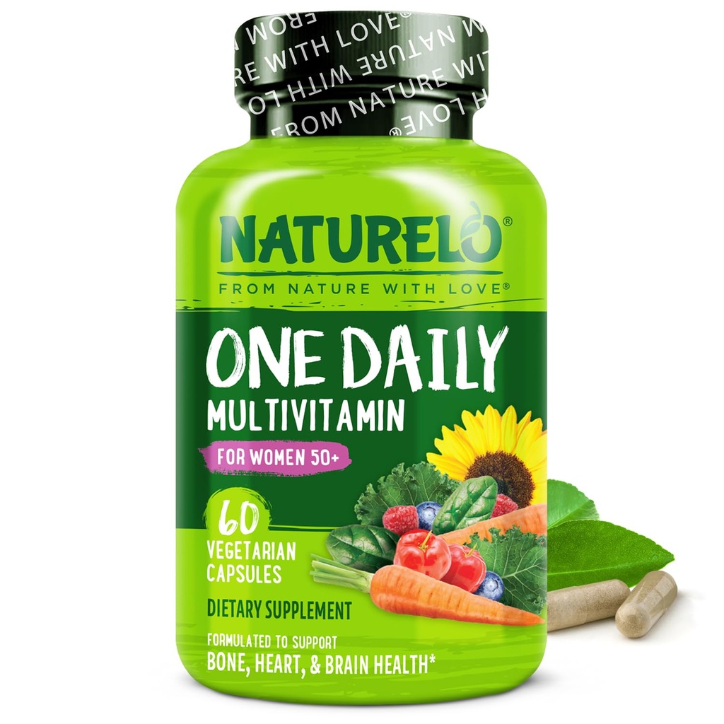 NATURELO Une multivitamine quotidienne pour les femmes 50+ (sans fer) - Soutien à la ménopause pour les femmes de plus de 50 ans - Supplément alimentaire complet - Non-OGM - Pas de soja - 60 capsules - 2 mois d'approvisionnement