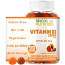 SHIFAA NUTRITION Végétarien Vitamine D3 Gommies pour adultes et enfants , 45-90 portions, 2,000UI / 1,000IU , non-OGM, sans gluten, sans gélatine , supporte les os, les muscles et le système immunitaire Vitamines halales