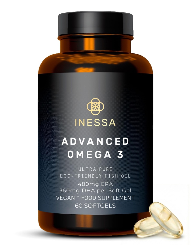 Omega 3 Huile de poisson 1200mg (480mg EPA/360mg DHA par capsule) Haute résistance, Ultra pure, Eco Friendly 60 capsules, 2 mois d'approvisionnement. GMP et les Amis de la Mer Certification