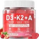 Vitamine D3 10000iu + K2 MK7 + A Gummies met Calcium Magnesium Zink voor vrouwen en mannen, Hoge potentie ADK Vitamine Supplement ondersteunt gezond immuunsysteem, bot en visie functie, Suikervrij 120 Cts