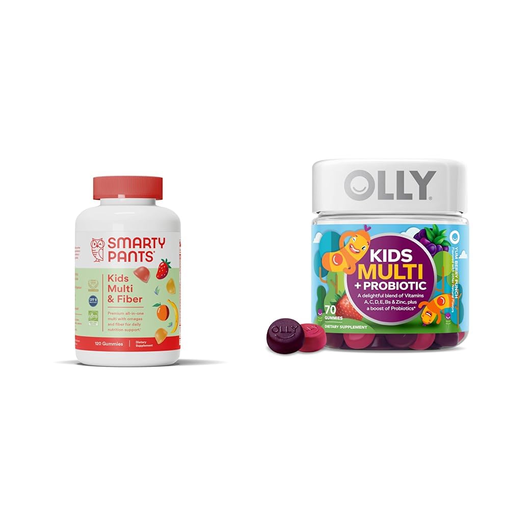 SmartyBants Kids Multivitamine Gummies and Fiber Supplement: Omega 3 Visolie & OLLY Kids Multivitamine + Probiotische Gummy, Digestief en Immuun Ondersteuning