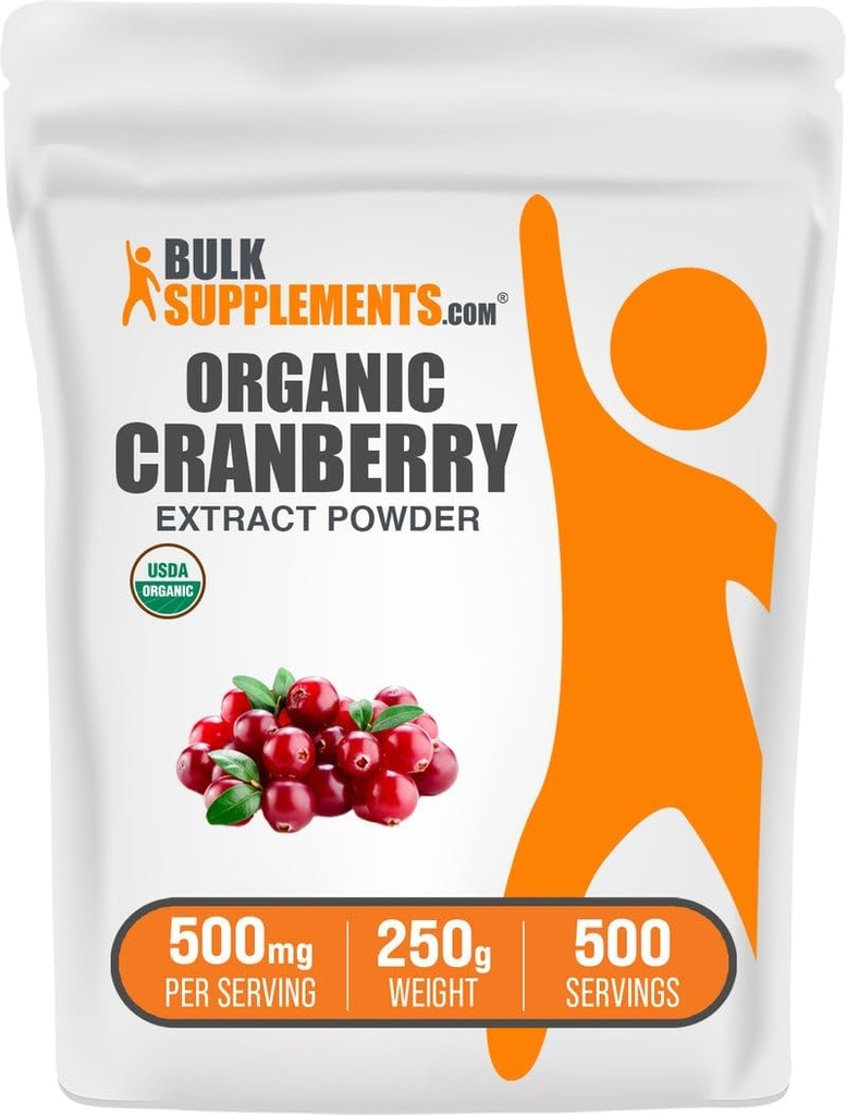 BulkSupplements.com Biologische Cranberry Extract Poeder - Biologische Cranberry Flavoring Powder, afkomstig van gierst Macrocarpon Fruit - Vegan & Glutenvrij, 500mg per Serving, 250g (8.8 oz) (Pack of 1)
