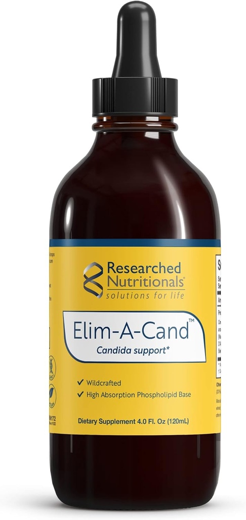 Nutritionnels étudiés Elim-A-Cand - Candida Support - Microbial & Gut Suppléments de santé avec Berberine, Elm Slippery, Cinnamon Bark, PAU D'Arco & Marshmallow Racine - Teinture de détox à base de plantes (4 Fl Oz)