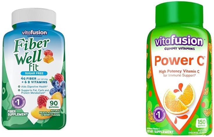 Vitafusion Fiber Well Fit Gummies 90 Tellen en Power C Vitamine C Gummies voor Immune Ondersteuning 150 Tellen