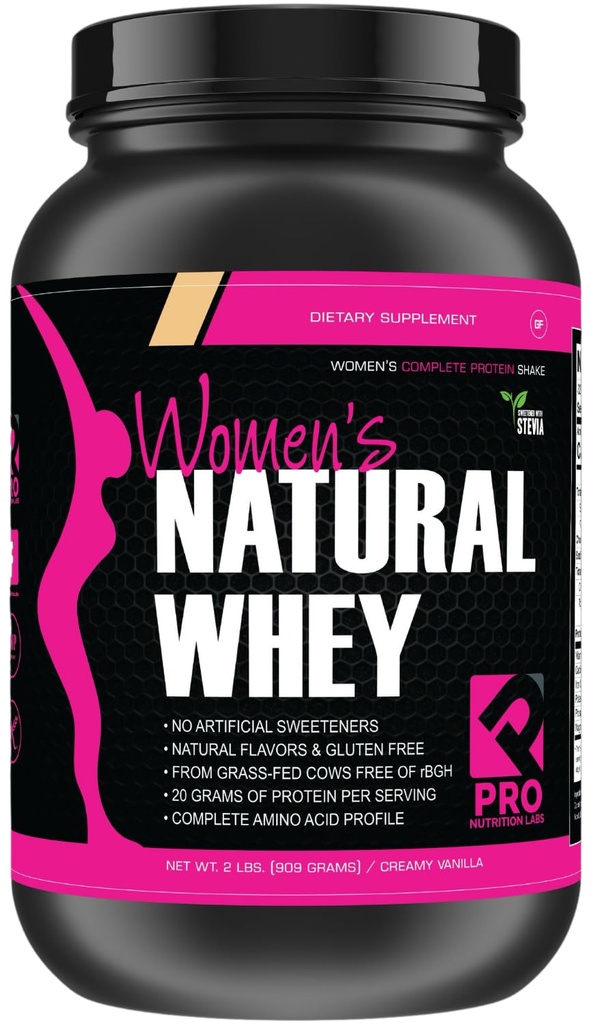 Poudre de protéines de lactosérum pour les femmes Poudre de vanille - Sans gluten sans carbure sans gazon rBGH - Soutient la perte de poids - Secouage naturel de protéines sucrées de Stevia, 20g (Vanille crémeuse, 2lb)