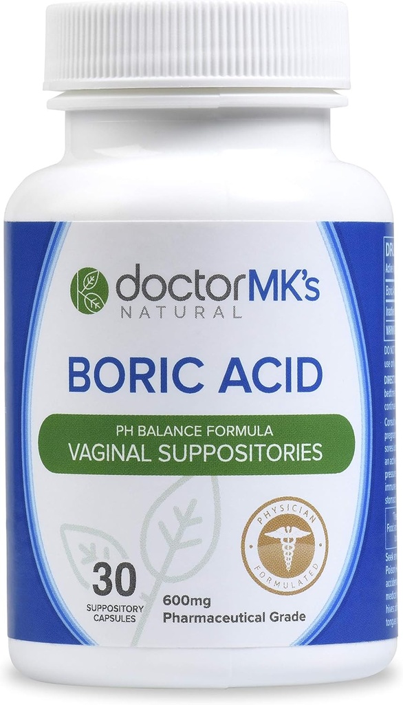 arts MK's natuurlijke boorzuur Zetpillen (600 mg) voor gezonde vrouwelijke pH ondersteuning. 30 Vaginale Zetpil Capsules
