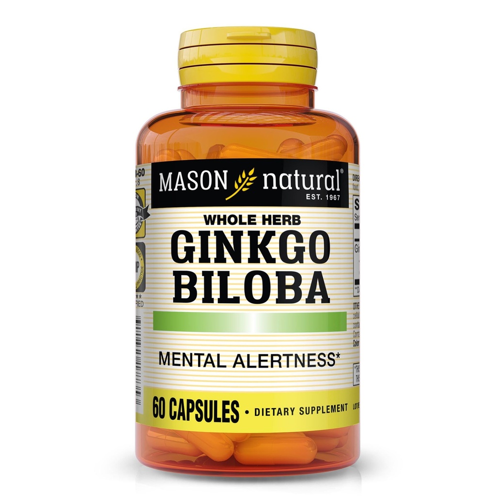 Mason Natural Ginkgo Biloba, 1 maand aanbod, helpt bij het verbeteren van geestelijke alertheid en ondersteuning Optimale hersenfunctie, 60 capsules