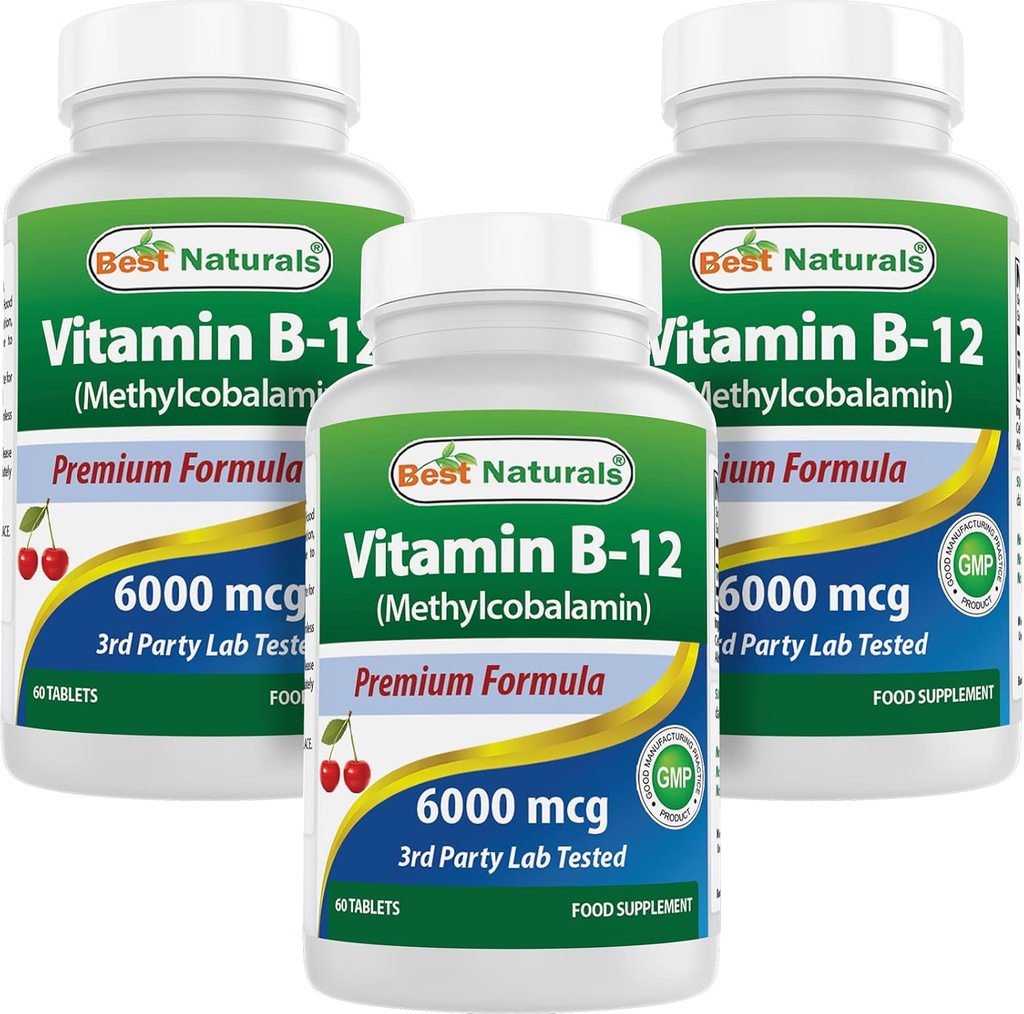 Best Naturals Vitamine B-12 als Methylcobalamine (methyl B12), 6000 mcg 60 Sublingual Tablets (60 Count (pack of 3))