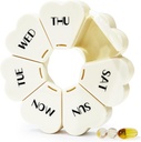 MOLN HYMY Large Weekly Pill Box 7 Day, Cute Pill Case Organizer 1 keer per dag, Floral Pill Container Eenmaal daags, Pretty Medicine Dispenser voor Vitamine/Visolie/Medicatie/Suplements (Milky White)