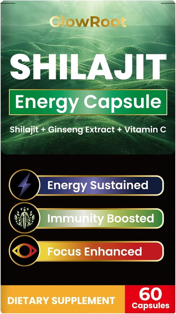 Shilajit Capsules, hoge kwaliteit Shilajit uit Himalaya, Overvloedig Fulvinezuur & 85+ Trace Minerals, Glutenvrij, Geen toegevoegde Sugar Shilajit Capsules voor mannen en vrouwen
