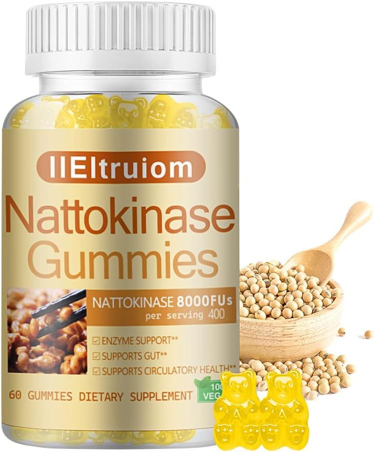 Nattokinase Supplement 8.000 FU(400mg) Per portie, Hawthorn & Beetwortelextract, Nattokinase Gummies Traditionele Natto Extract Bron, 60 Tellingen