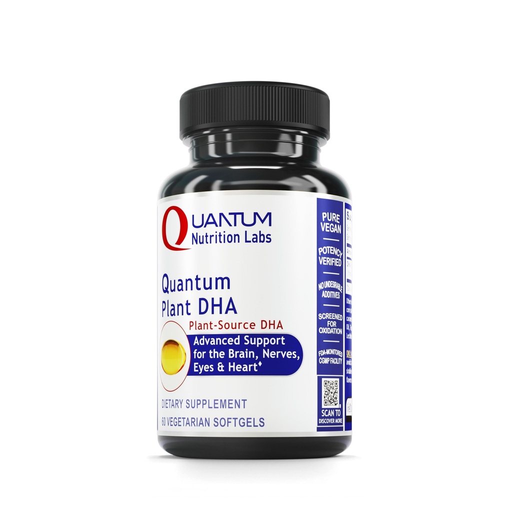 Quantum Nutrition Labs Plant DHA - Non-GMO Vegan DHA met Omega 3 vetzuren, Algen gebaseerd DHA voor vrouwen & mannen, Natuurlijke DHA supplement geschikt voor Veganisten- 60 Vegetarische Softgel Capsules