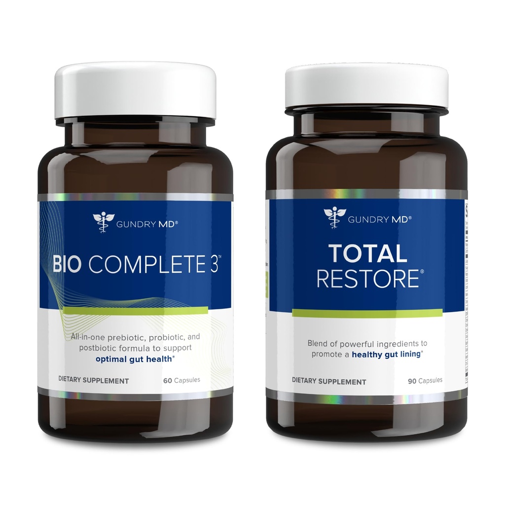 Gundry MD Bio Complete 3 et Total Restore Bundle - Prébiotique, probiotique, postbiotique pour soutenir la santé optimale des gourdes