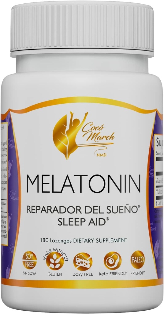 Cocó March N.M.D Mélatonine à croquer 3 mg - libération rapide - aide naturelle au sommeil - sans gluten, paléofriendly, sans lait, sans kéto, sans soja, 180 lozenges