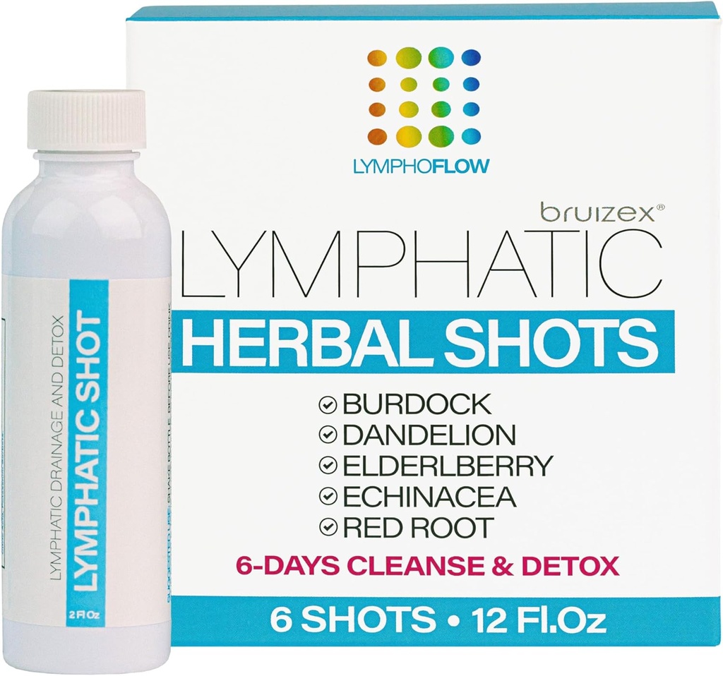Lymfatische drainage shots, Drinkopzetting voor volledige lichaam Lymfatische reiniging & Detox, Ondersteuning Lymfoedeem, Lipoedeem, & Liposuctie Herstel, Post Massage & Handmatige Drainage, 12 Oz Each (6-pack)