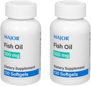 MAJOR Fish Oil 500mg Softgels - Omega-3 Fish Oil Supplement - Dieetsupplement - 130 Telling (2 Pack)