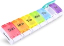 AUVON Weekly Pill Organizer Arthritis Friendly, BPA Free Travel 7 Day Pill Box Case avec Spring Open Design et grand compartiment pour tenir les vitamines, huile de foie de morue, suppléments et médicaments