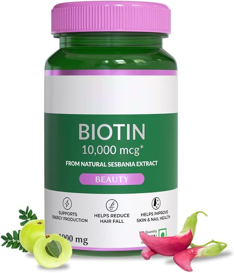Biotinesupplement voor sterker haar, ondersteuning gezondere nagels & gloeiende huid voor vrouwen & mannen, natuurlijke Sesbania Grandiflora Herb, 60 Veg Tabs