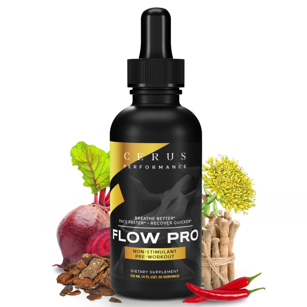 Cerus Performance Flow Pro Stimulant-Free Endurance Pre-Workout Boosts Uithoudingsvermogen, Ondersteunt de gezondheid van het hart met natuurlijke kruiden, Vegan-Friendly - 4 Fl Oz