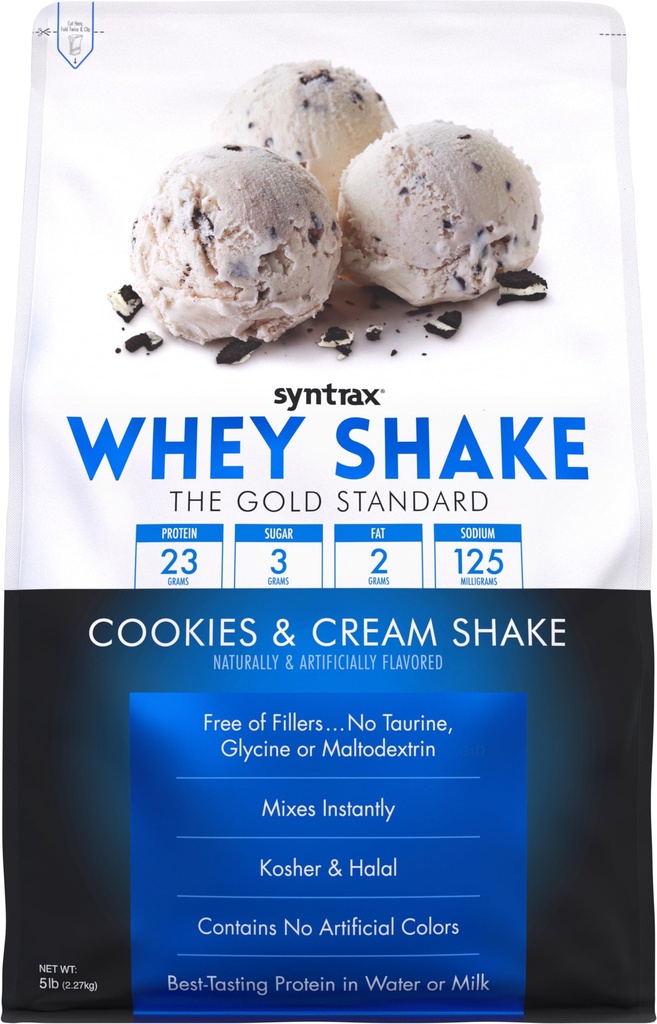 Syntrax Nutrition Shake Whey, froid filtré et non dénaturé mélange de poudre de protéines, biscuits et crème Shake, 5 lbs, vrais morceaux de cookies