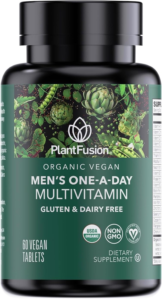 PlantFusion Organic Multivitamine for Men - One Daily Whole Food Blend Men's Multivitamine - Vegan, Non-GMO, Glutenvrij & Dairy Free - 60 Tablets (2 maand aanbod)