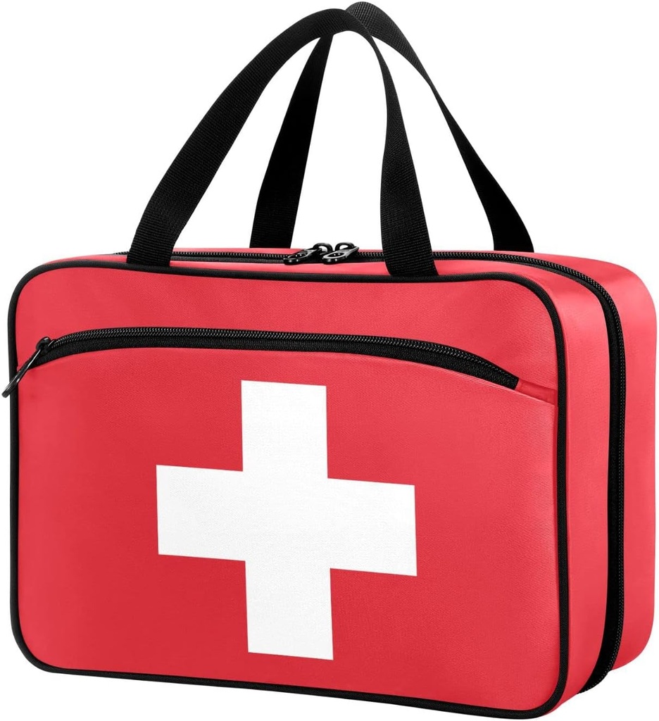 Naanle Pill Organizer Bag Travel Pill Bottle Medicine Organizer Home Opslag Medicatie Bag voor Vitamine Supplementen, White Cross Lege Rode EHBO Bag voor Auto Camping, 1.0 Tellen