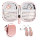 GETGEAR Boîtier de protection conçu pour l'aide auditive, amplificateur d'audition, amplificateur de son personnel, appareil auditif, appareil d'écoute, mini-cas fort avec poche en mesh (Rose Gold