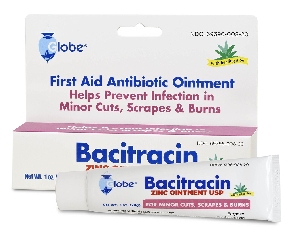 Globe Bacitracin Zink 1 oz Tube, Eerste Hulp Antibiotische Zalf helpt bij het voorkomen van infectie in kleine snijwonden, schrammen en brandwonden