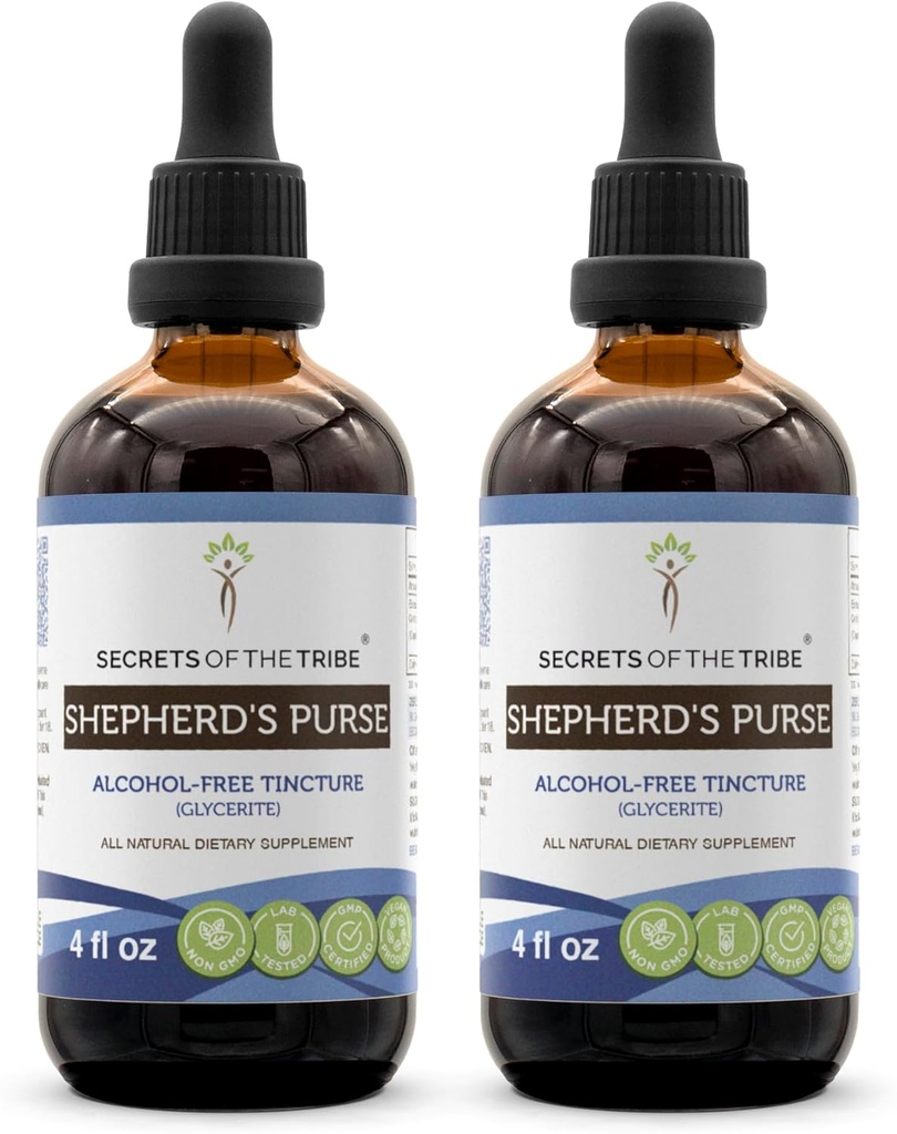 Geheimen van de stam Shepherd's Purse Alcohol-Free Liquid Extract, Shepherd's Purse (Capsella Bursa-Pastoris) Gedroogde Kruiden (2x4 FL OZ)
