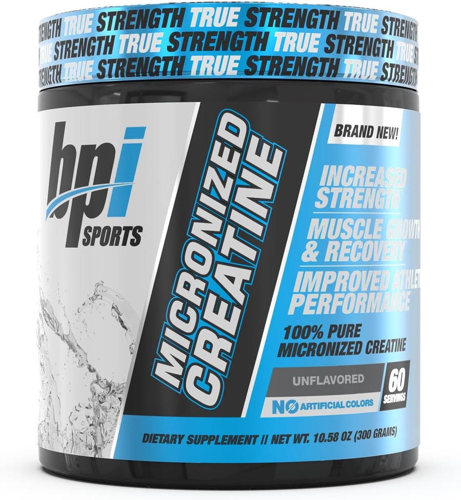 BPI Sports Micronized Creatine - Augmenter la force - Réduire la fatigue - Lean Muscle Building - 100% pure Créatine - Meilleure absorption - Soutient la croissance musculaire - Non aromatisé - 60 portions - 10.58 Ounce