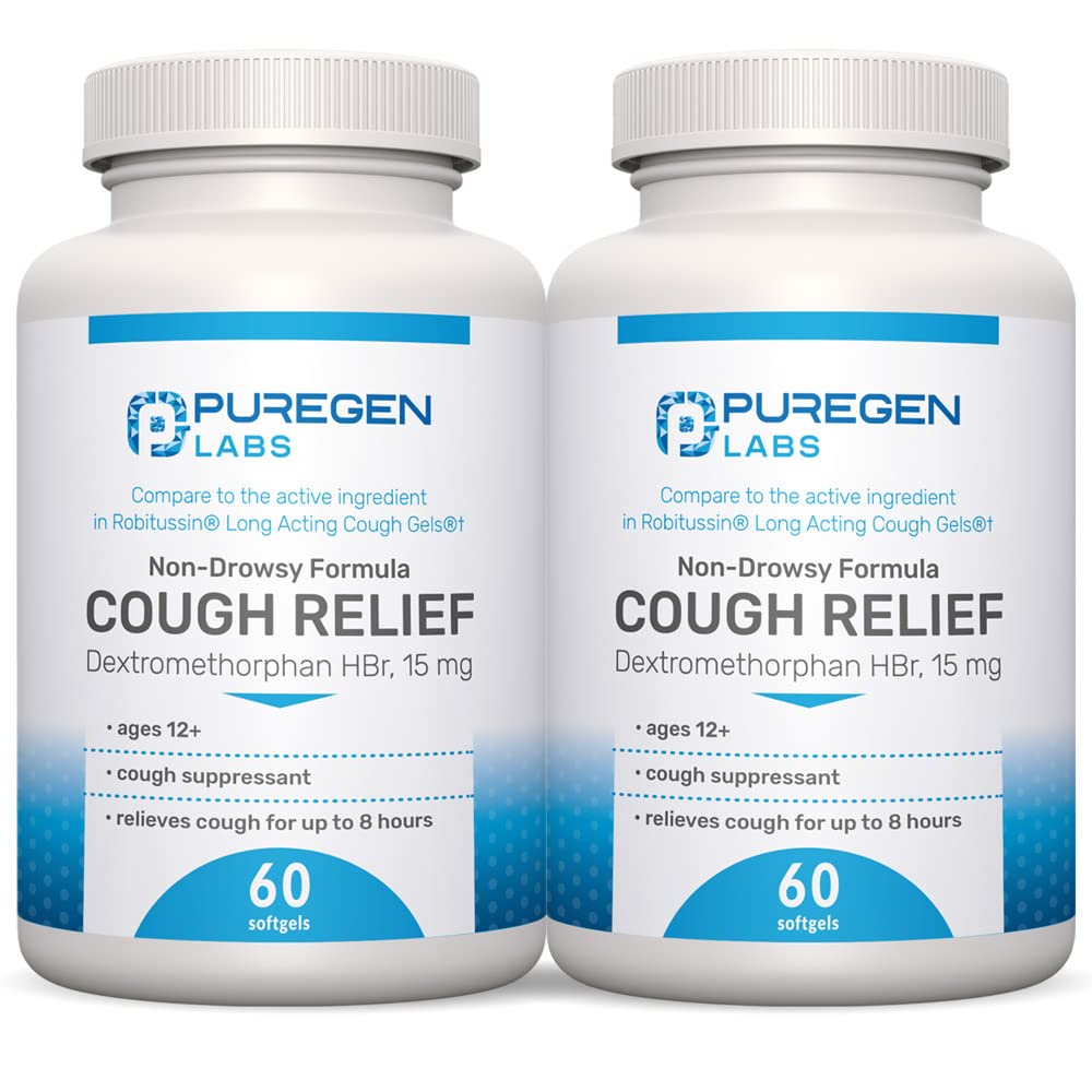 P Purigen Labs Hoestrelief voor volwassenen Dextromethorfan HBr 15mg (120 Softgels) 8-uurs, Niet-Drowsy, Lang-Lasting Bronchial Suppressant