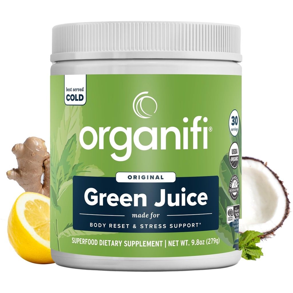 Organifi Green Juice - Powder Supplement met Organische Spirulina, Ashwagandha en Chlorella - helpt bereiken Fitness Goals en Verminder Cortisol niveaus, 30-dagen levering