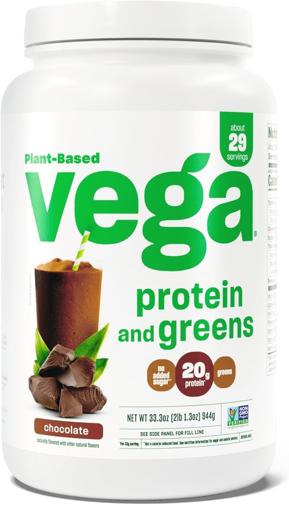 Vega Protein en Greens Protein Poeder, Chocolade - 20g Plant Based Protein Plus Veggies, Vegan, Non GMO, Pea Protein for Women and Men, 2.1bs