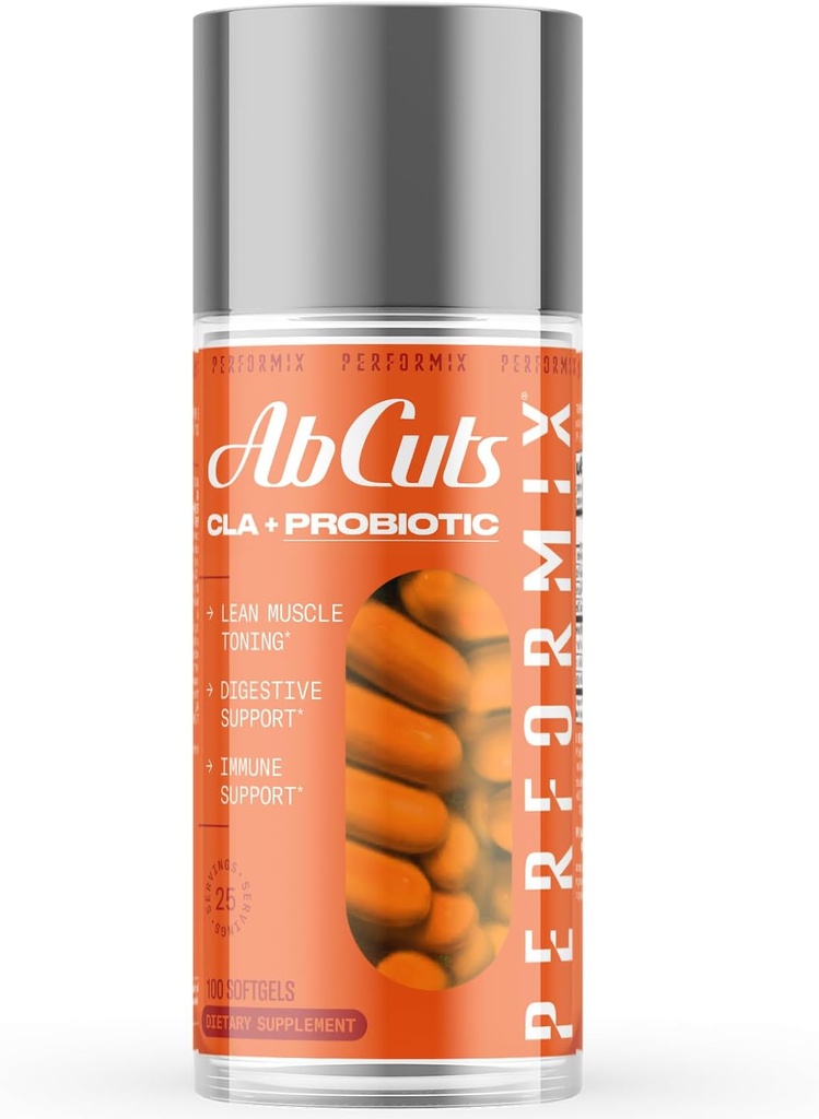 PERFORMIX - AbCuts CLA + Probiotiques - Objectifs de conditionnement physique - Soutienne la croissance musculaire maigre et la santé des muscles - Énergie et Endurance - Bien-être digestif - Femmes et hommes - 100 gels doux