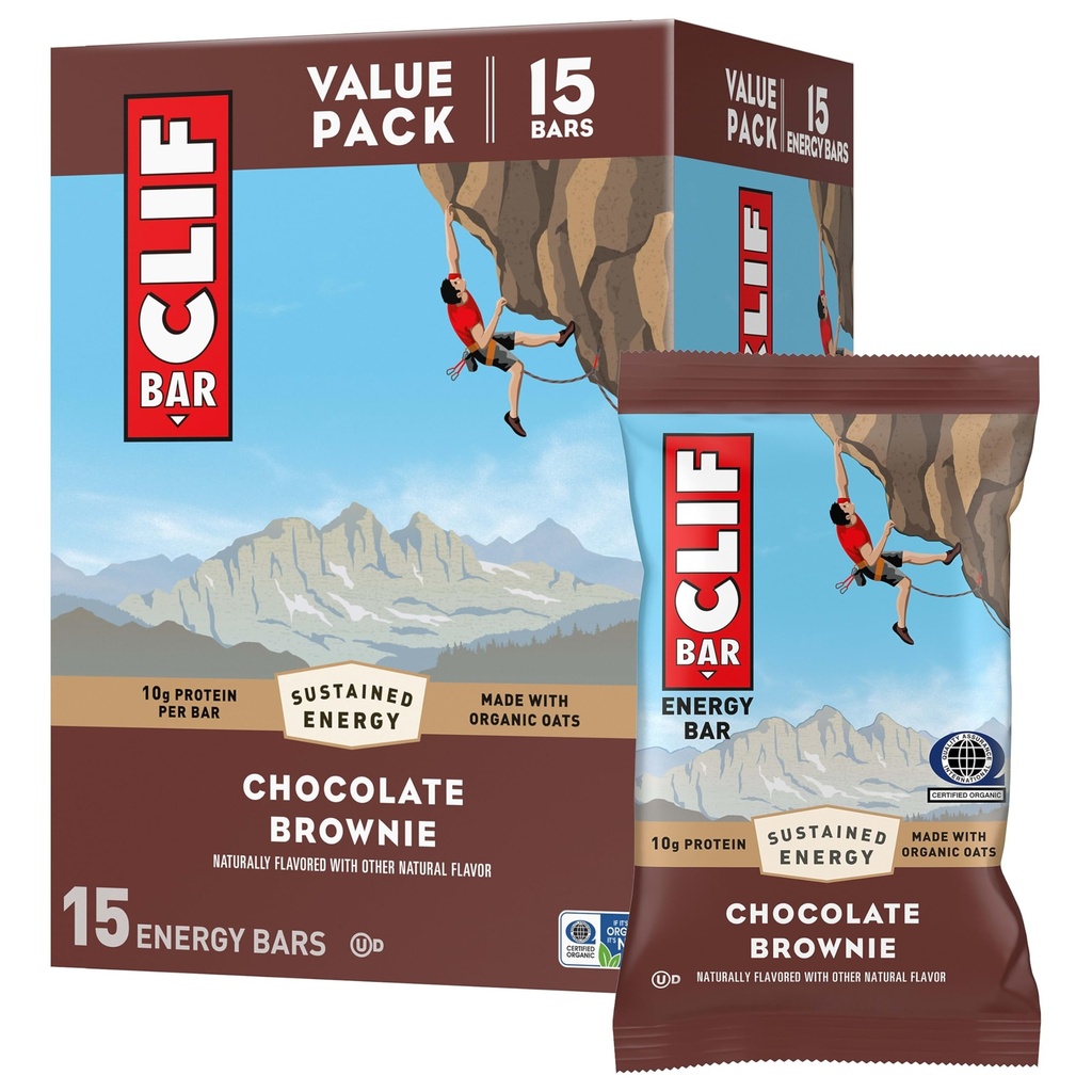 BAR CLIF - Barres de protéines énergétiques - Brownie au chocolat - Fabriqué avec de l'avoine biologique - Barres énergétiques - Non-OGM - (15 Pack)