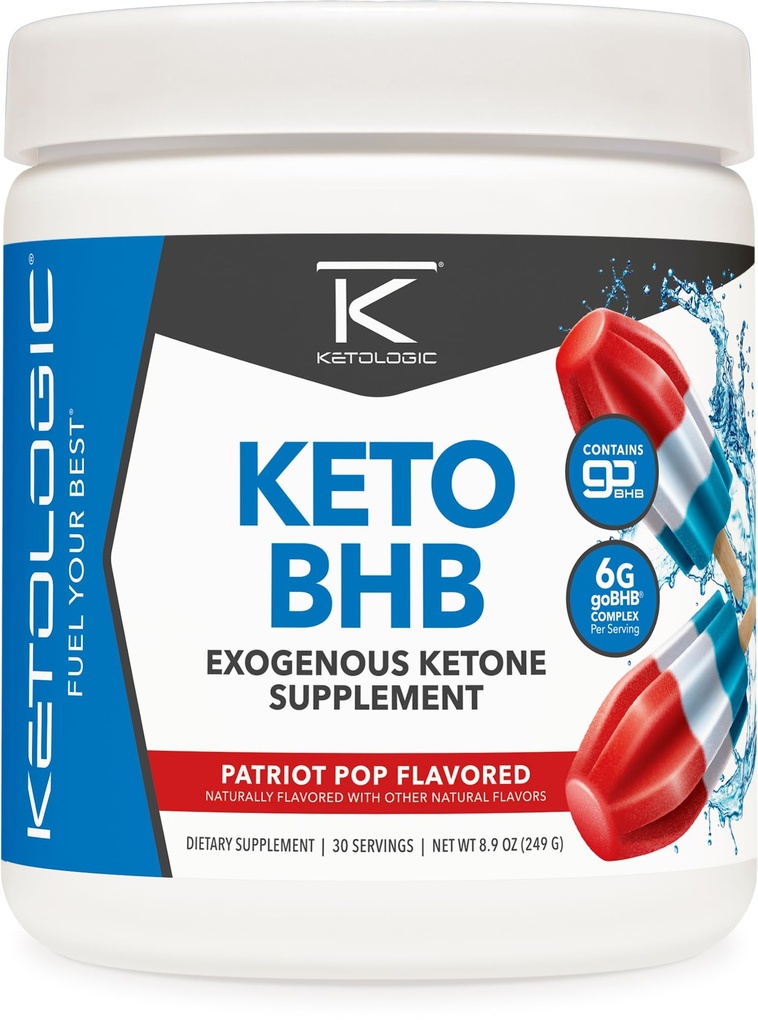 Ketologic Keto BHB (Patriot Pop smaak) 30 porties - Exogene Ketone Supplement met goBHB, Beta-Hydroxybutyraat Zouten