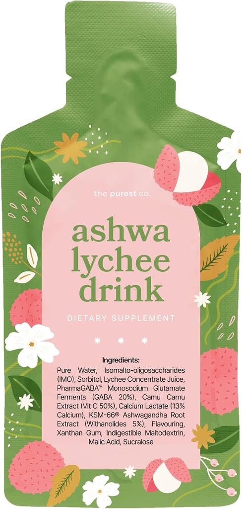 Ashwa Lychee Drink ASHWAGANDHA KSM-66® Supplement - 1 maand Levering (30 sachets)