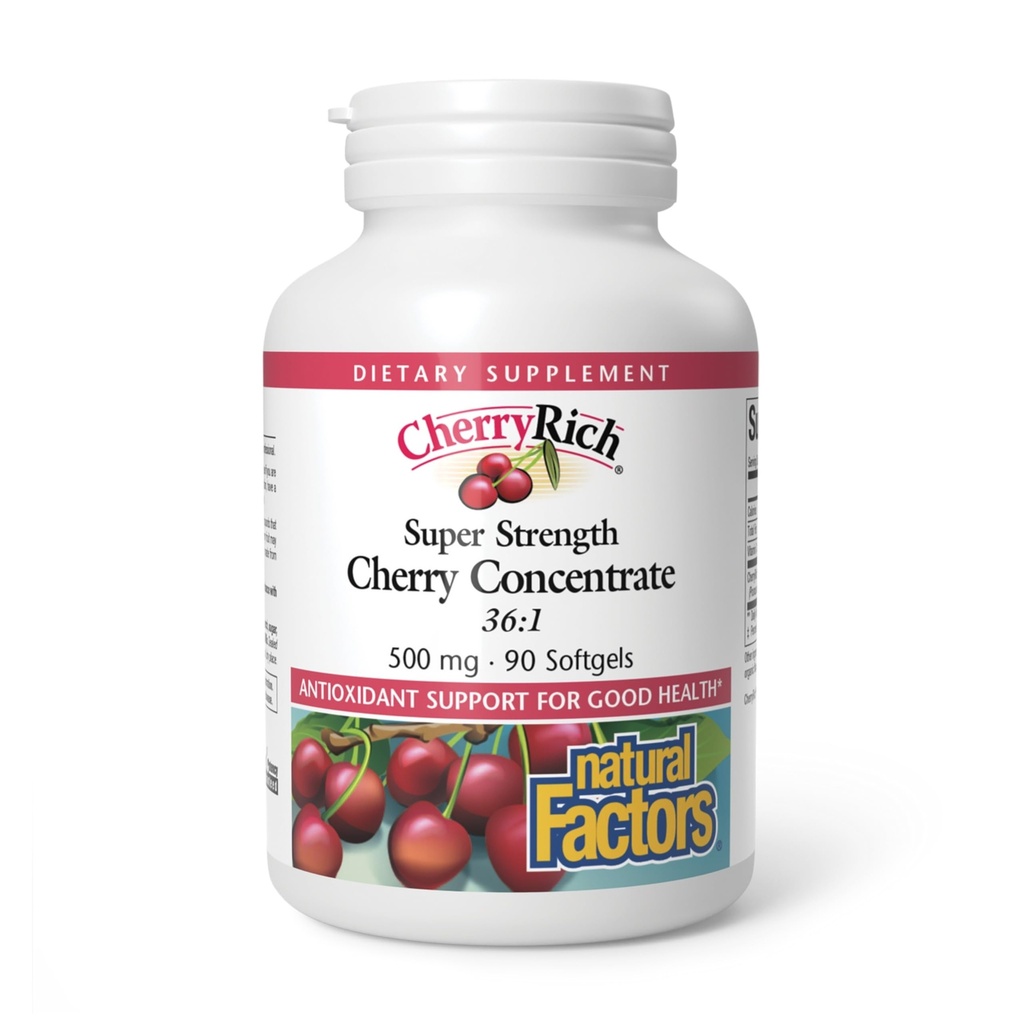 CherryRich par Facteurs Naturels, Concentré de Cerise Super Strength, Soutien Antioxydant pour les articulations saines et le métabolisme de l'acide Urique, 90 softgels (90 portions)