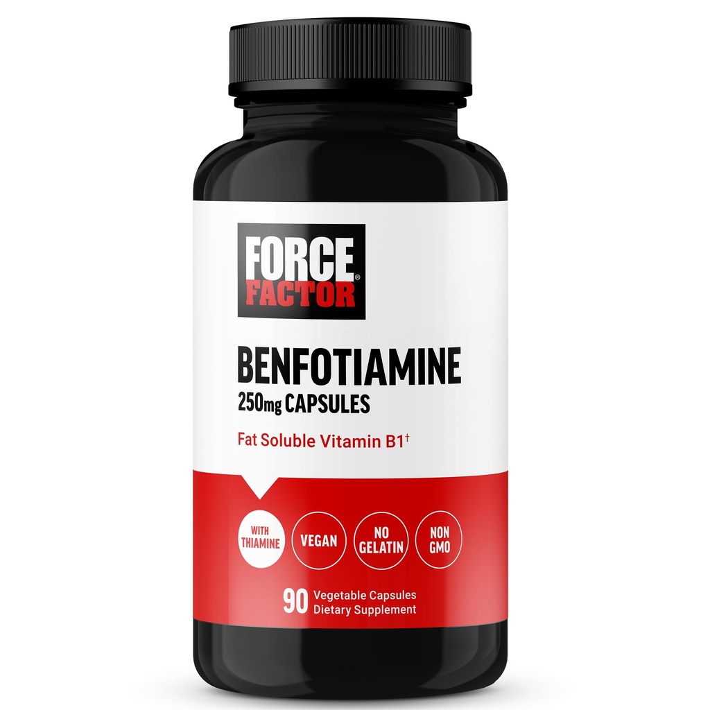 FORCE FACTOR Benfotiamine Plus Thiamine Supplement, vetoplosbare vitamine B1 voor hoge absorptie, non-GMO, veganist, 90 plantaardige capsules
