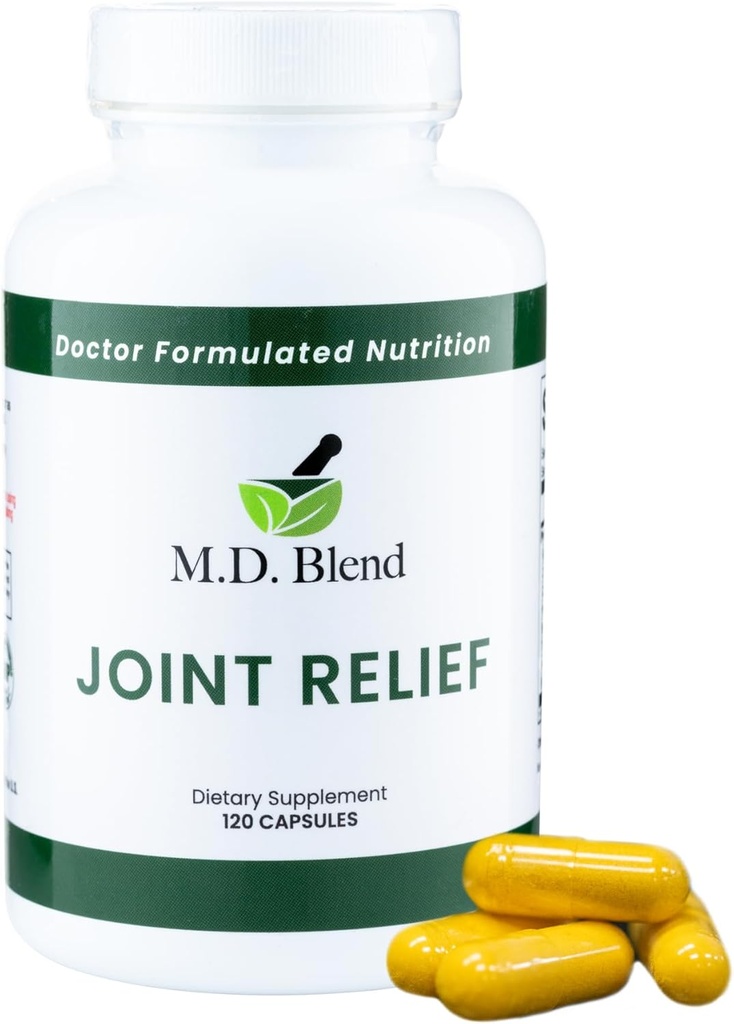 M.D. Joint Relief - Expert Formulated Supplement - Knieën, HIPS, Enkels Beweging & Mobiliteit - Dagelijkse Wellness Blend - Collageen, Gehydrolyseerd, Glucosamine, BioPerine, Turmeric - 240 Capsules (verpakking van 2)