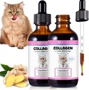 2Pack Liquid Collageen voor Katten, Collageen voor Katten 2 fl.oz, Skin and Coat Supplement voor Katten, Itch Relief voor Katten met Allergieën, met Bovine Collageen, Biotin, MSM, Ginger, Collageen voor Kattendruppels