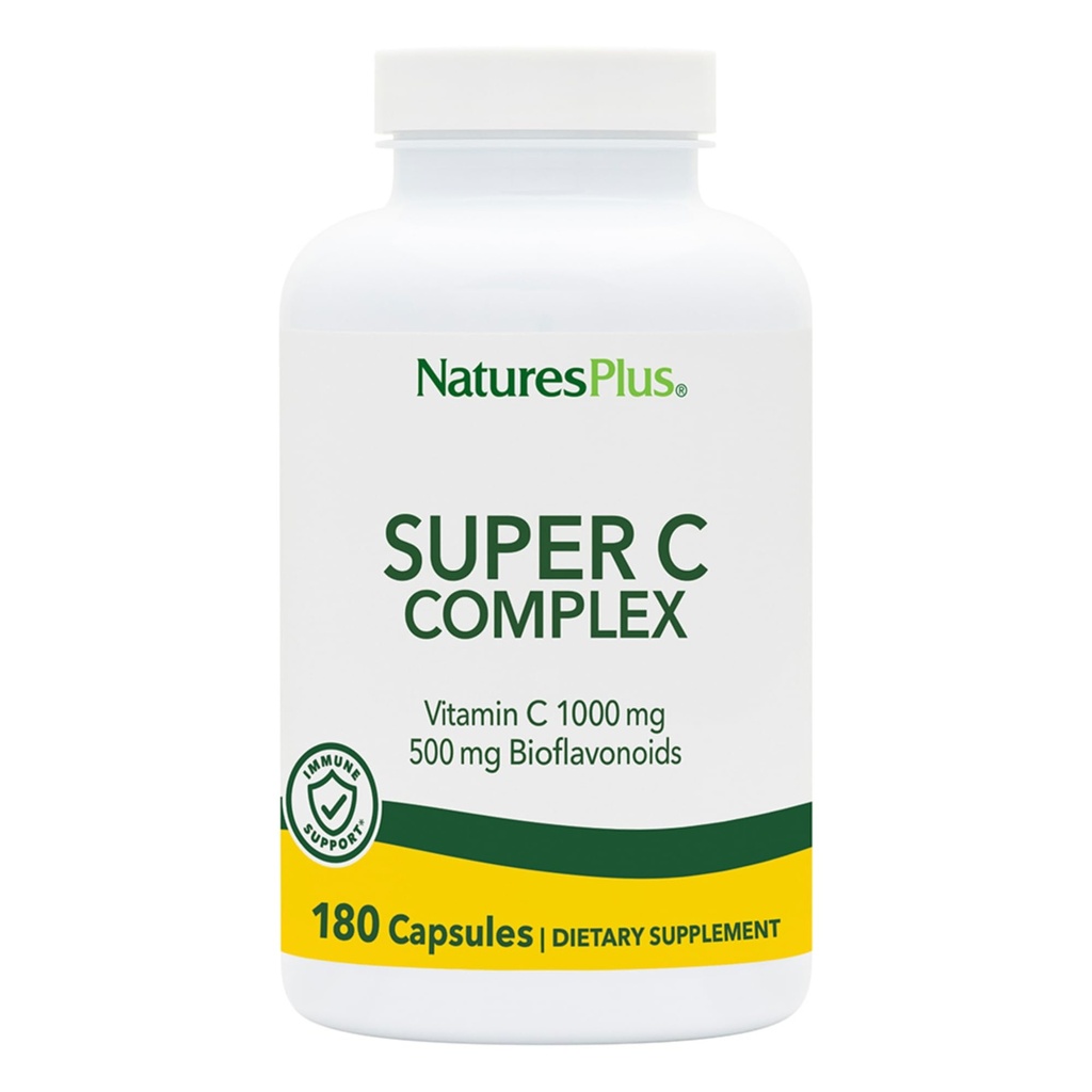 NaturesPlus Super C Complex - 180 capsules - 1000mg Vitamine C + 500mg Bioflavonoïden - Veganistisch, Glutenvrij - 90 porties