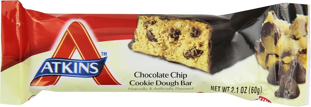 Atkins Chocolate Chip Cookie Dough Proteine Meal Bar, High Fiber, 1g Sugar, 3g Net Carbs, Maaltijd Vervanging, 5 Tellen (Pack of 6)
