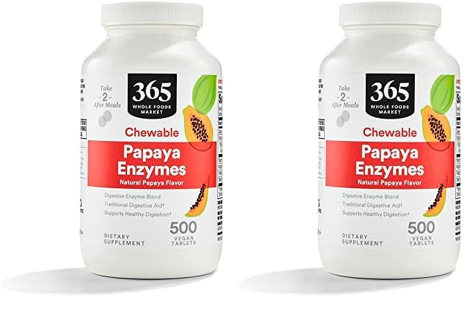 365 door Whole Foods Market, Papaya Enzymes, 500 Kauwen (pakket van 2)