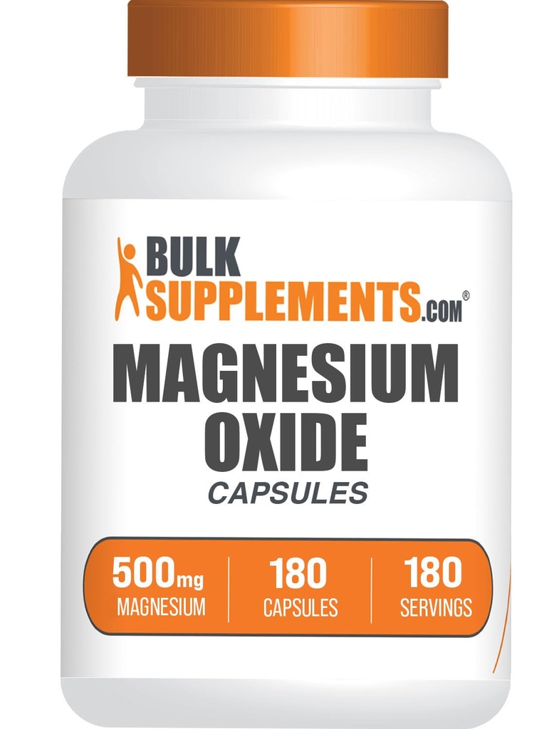 BulkSupplements.com Magnesiumoxide Capsules - Magnesium Supplement, Magnesiumoxide 500mg - Glutenvrij, 1 capsule per portie, 180 telling (verpakking van 1)
