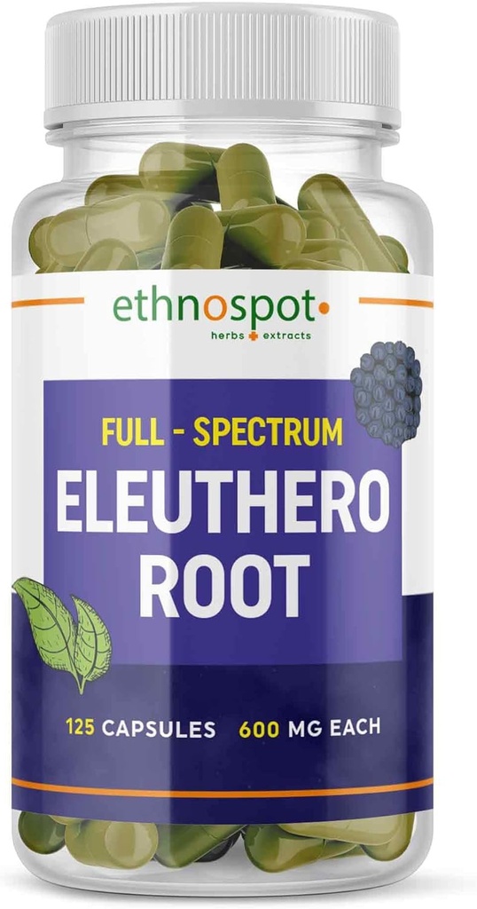 Full Spectrum Eleuthero Root Capsules - Siberische Ginseng - Boosts Physical Stamina & Mental Alertness - Ondersteuning Immune System - Enhanced Eleutheroside Profile - All Natural - 125 Vegan Capsules