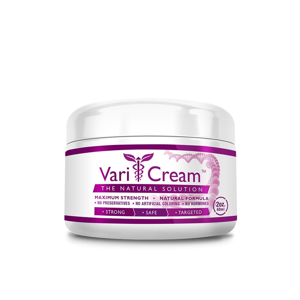 VariCream - Varicose & Spider Veins Cream - Tocoferolacetaat, Butcher's Broom, Witch Hazel - 1 Jar - 2 Oz. - Vegan