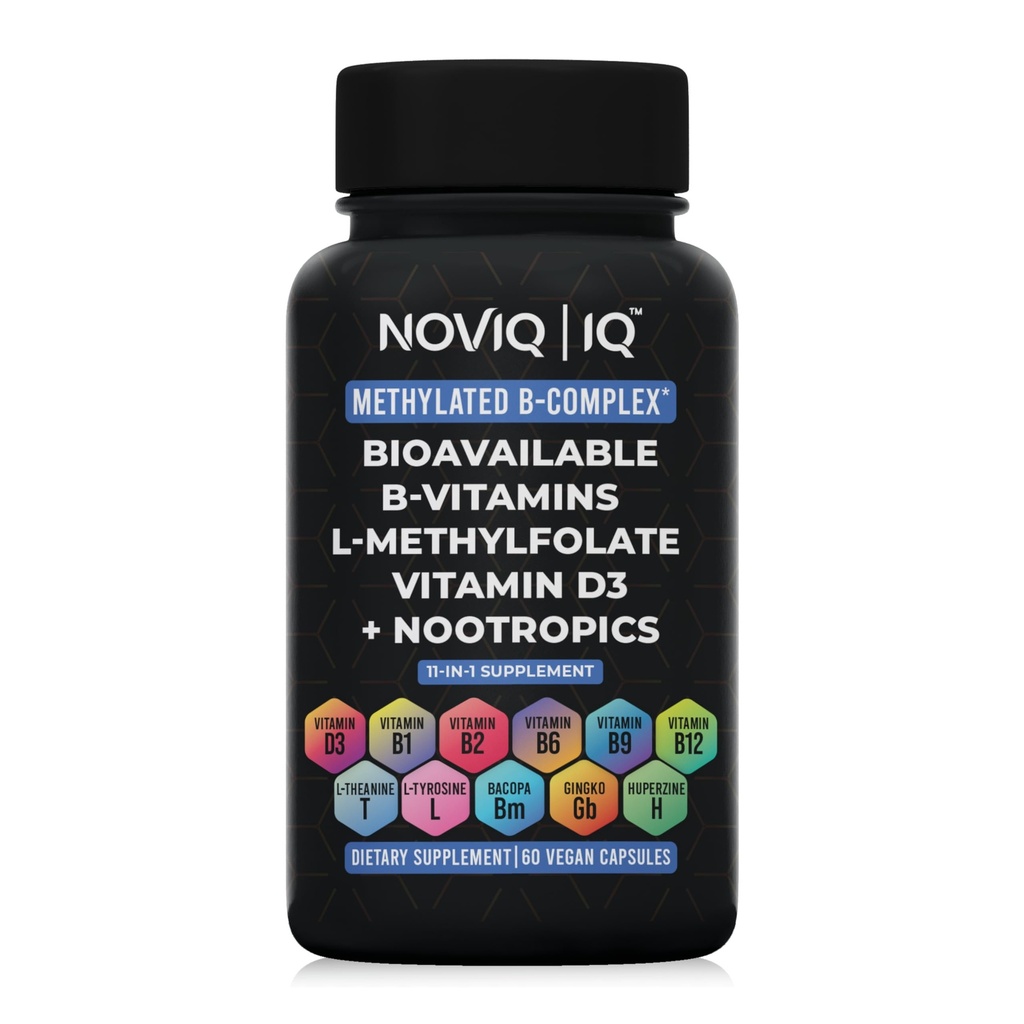 11-in-1 Gemethyleerd B-complexsupplement: 680mcg L-methylfolaat(5-MTHF) Thiamine(B1) Riboflavine(B2) pyridoxal(B6) Methylcobalamine(B12) - VegD3® + Nootropics - 1100mg+ Dienst - 60 Tellen