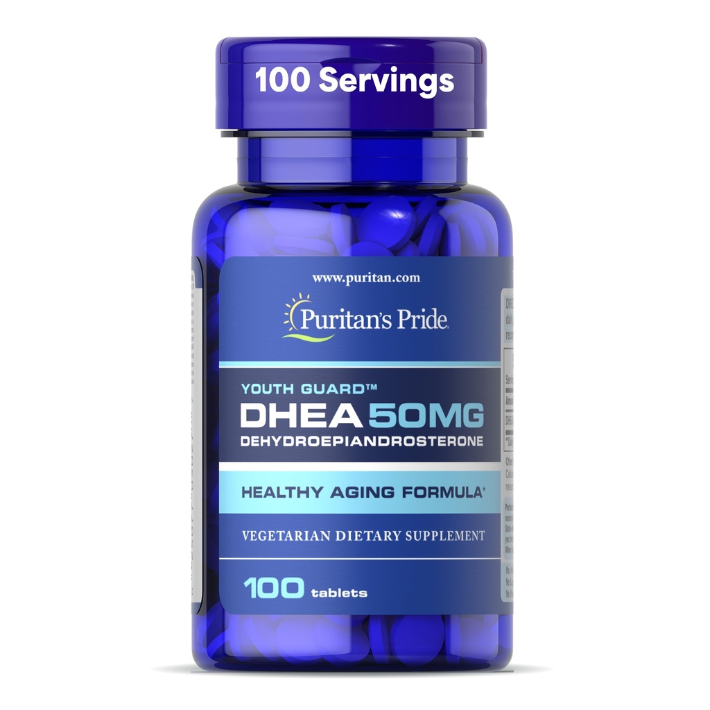 Puritan's Pride Youth GuardTM DHEA pour les femmes et les hommes 50mg, Supplément alimentaire pour le vieillissement en santé, 3 mois d'approvisionnement, 100 comprimés